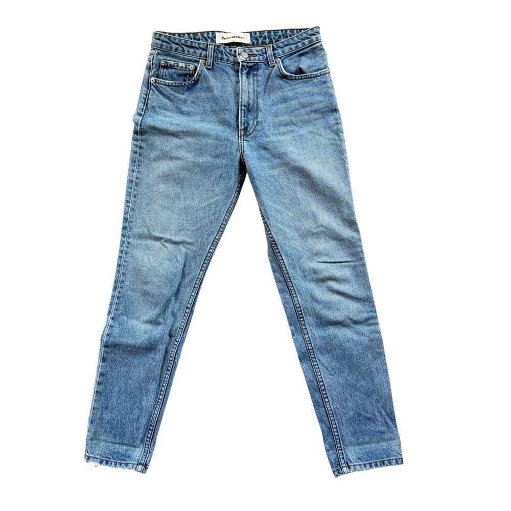 Reformation High Rise Slim Straight Leg Jeans Medium Wash Blue Size 26‎